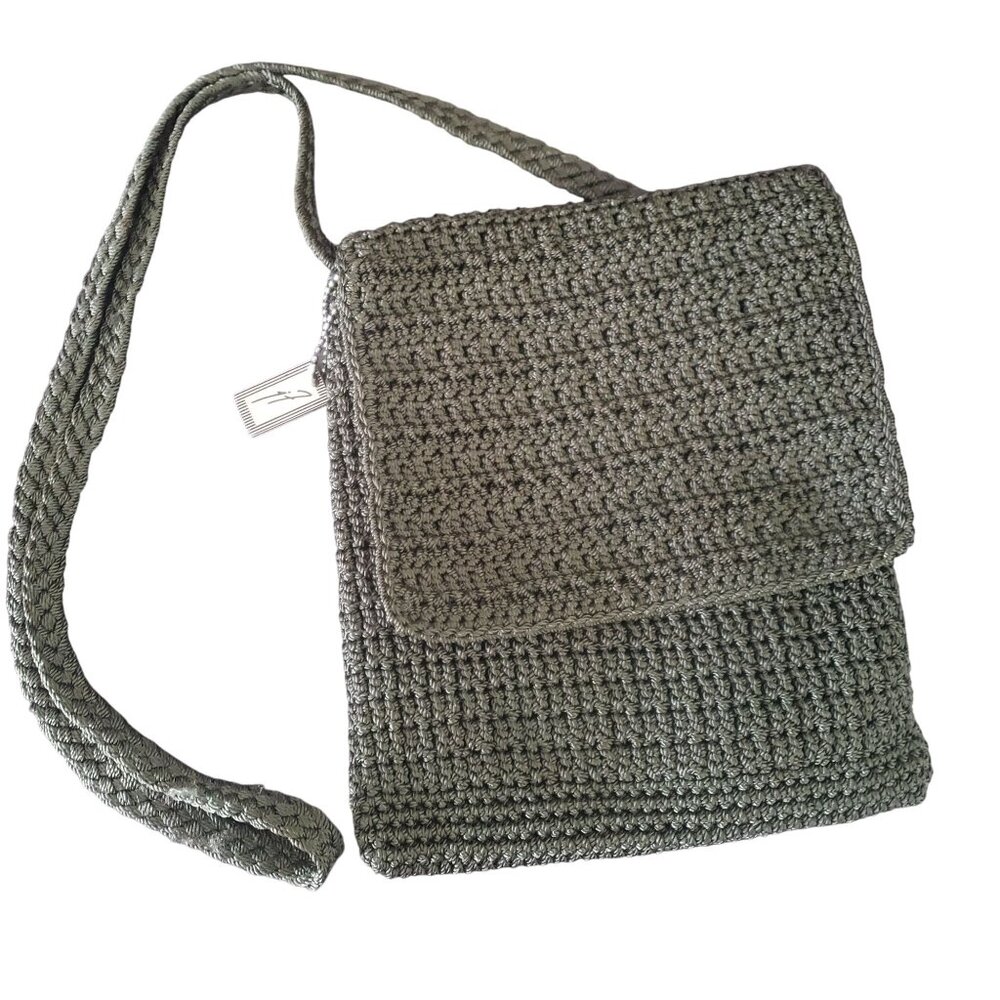 Jacqueline Ferrar Crossbody Bag Olive Green‎ Crochet Vintage 90s Boho Festival
